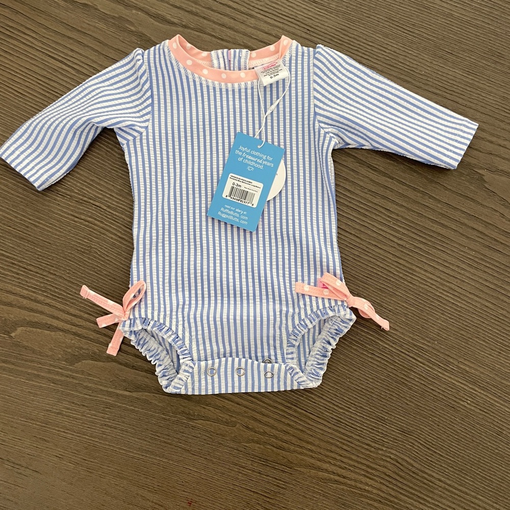 Rufflebutts Seersucker Long Sleeve Rash Guard One Piece 0-3 months
